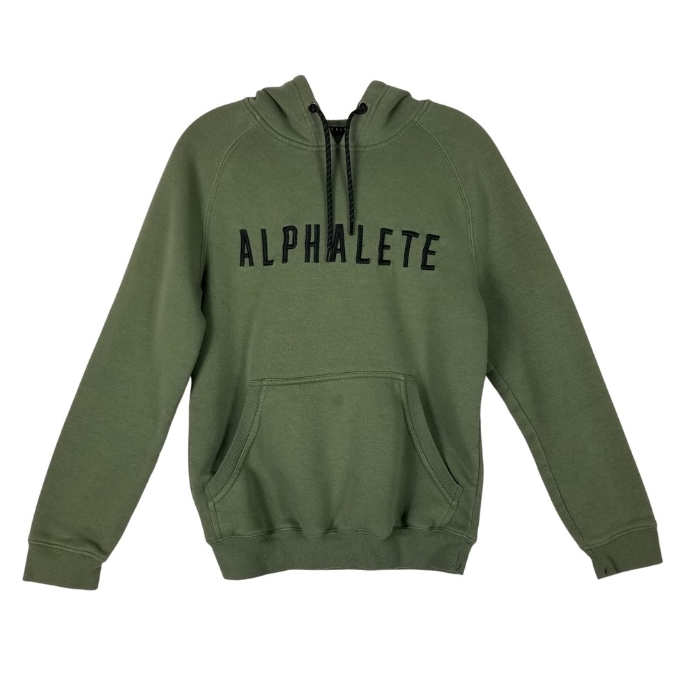 Alphalete Hoodie Women Small Olive Green Embroidered Logo Pullover Gym Active